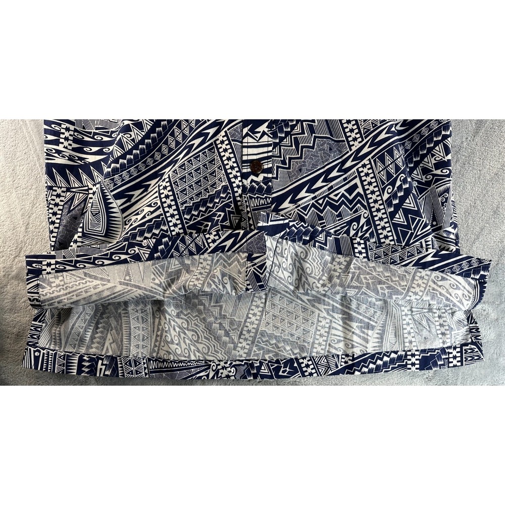 Tanoa Polynesian Tribal Hawaiian Shirt Men M Blue White 100% Cotton Fiji - Picture 4 of 13